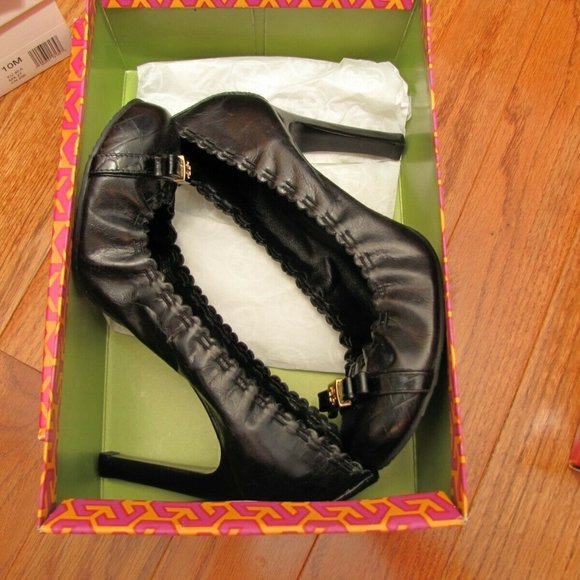 NEW Tory Burch Marie 4" Black Nappa Italian Leather Heel with Bow 9.5 - Picture 13 of 14